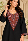 Set of 2: Midnight Black  Cashmilon Kashmiri Embroidered Lace Phiran & Pant Set – Free Size