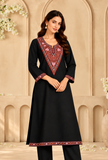 Black Cashmilon Kashmiri Embroidered Lace Phiran – Free Size