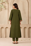 Set Of 2: Olive Green Cashmilon Kashmiri Embroidered Lace Phiran with Pant- Free Size