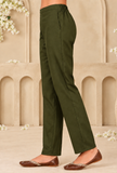 Set Of 2: Olive Green Cashmilon Kashmiri Embroidered Lace Phiran with Pant- Free Size