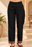 Black Cashmilon Kashmiri Embroidered Lace Straight-Fit Pants With Pockets