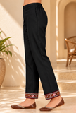 Black Cashmilon Kashmiri Embroidered Lace Straight-Fit Pants With Pockets
