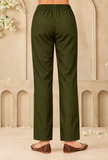Olive Green Cashmilon Straight-Fit Pants with Pockets