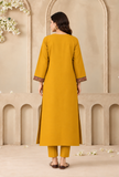 Set Of 2: Mustard Gold Cashmilon Kashmiri Embroidered Lace Phiran With Pant- Free Size