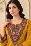Mustard Gold Cashmilon Kashmiri Embroidered Lace Phiran- Free Size