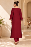 Set Of 2: Maroon Cashmilon Kashmiri Embroidered Lace Phiran with Pants- Free Size
