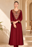 Maroon Cashmilon Kashmiri Embroidered Lace Cashmilon Phiran- Free Size