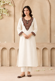 Set Of 2: Ivory Elegance Cashmilon Kashmiri Embroidered Lace Phiran with Pants- Free Size