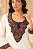 Set Of 2: Ivory Elegance Cashmilon Kashmiri Embroidered Lace Phiran with Pants- Free Size
