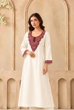 Ivory Charm Cashmilon Maroon Kashmiri Embroidered Lace Phiran- Free Size