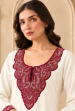 Ivory Charm Cashmilon Maroon Kashmiri Embroidered Lace Phiran- Free Size