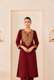 Burgundy Royale Cashmilon Kashmiri Embroidered Lace Phiran- Free Size