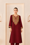 Burgundy Royale Cashmilon Kashmiri Embroidered Lace Phiran- Free Size