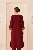 Burgundy Royale Cashmilon Kashmiri Embroidered Lace Phiran- Free Size