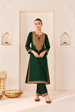 Set Of 2: Emerald Royale Cashmilon Kashmiri Embroidered Lace Phiran with Pants- Free Size