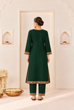 Set Of 2: Emerald Royale Cashmilon Kashmiri Embroidered Lace Phiran with Pants- Free Size