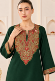 Set Of 2: Emerald Royale Cashmilon Kashmiri Embroidered Lace Phiran with Pants- Free Size