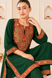 Set Of 2: Emerald Royale Cashmilon Kashmiri Embroidered Lace Phiran with Pants- Free Size
