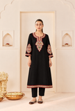 Set Of 2: Black Elegance Cashmilon Kashmiri Embroidered Lace Phiran with Pants– Free Size