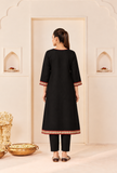 Set Of 2: Black Elegance Cashmilon Kashmiri Embroidered Lace Phiran with Pants– Free Size