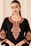 Set Of 2: Black Elegance Cashmilon Kashmiri Embroidered Lace Phiran with Pants– Free Size