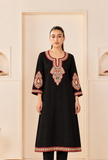 Black Royale Cashmilon Kashmiri Embroidered Lace Phiran- Free Size