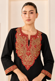 Set Of 2: Noir Cashmilon Kashmiri Embroidered Lace Phiran With Pant- Free Size