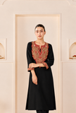 Noir Cashmilon Kashmiri Embroidered Lace  Phiran- Free Size