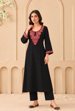 Set Of 2: Midnight Cashmilon Kashmiri Embroidered Lace Phiran With Pant- Free Size