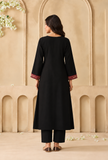Set Of 2: Midnight Cashmilon Kashmiri Embroidered Lace Phiran With Pant- Free Size