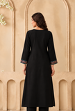 Midnight Teal Cashmilon Kashmiri Embroidered Lace Phiran- Free Size