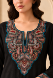 Midnight Teal Cashmilon Kashmiri Embroidered Lace Phiran- Free Size