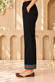Midnight Teal Cashmilon Kashmiri Embroidered Lace Pant With Pockets