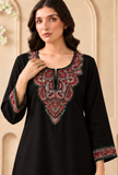 Set Of 2: Midnight Paisley Cashmilon Kashmiri Embroidered Lace Phiran With Pant- Free Size