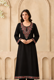 Midnight Paisley Cashmilon Kashmiri Embroidered Lace Phiran- Free Size