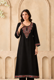 Midnight Paisley Cashmilon Kashmiri Embroidered Lace Phiran- Free Size