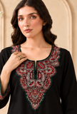 Midnight Paisley Cashmilon Kashmiri Embroidered Lace Phiran- Free Size