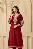 Crimson Bloom Cashmilon Kashmiri Embroidered Lace Phiran- Free Size