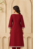 Crimson Bloom Cashmilon Kashmiri Embroidered Lace Phiran- Free Size