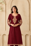 Burgundy Regal Cashmilon Kashmiri Phiran- Free Size