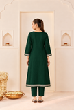Set Of 2: Emerald Grace Cashmilon Kashmiri Embroidered Lace Phiran With Pant- Free Size