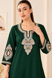 Set Of 2: Emerald Grace Cashmilon Kashmiri Embroidered Lace Phiran With Pant- Free Size