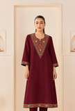 Maroon Heritage Cashmilon Embroidered Lace Phiran- Free Size