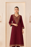 Maroon Heritage Cashmilon Embroidered Lace Phiran- Free Size