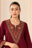 Maroon Heritage Cashmilon Embroidered Lace Phiran- Free Size