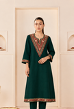 Emerald Cashmilon Kashmiri Embroidered Lace Heritage V-Neck Phiran- Free Size