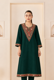 Emerald Cashmilon Kashmiri Embroidered Lace Heritage V-Neck Phiran- Free Size