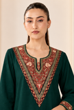 Emerald Cashmilon Kashmiri Embroidered Lace Heritage V-Neck Phiran- Free Size