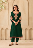 Set Of 2: Emerald Cashmilon Kashmiri Embroidered Lace Phiran With Pant- Free Size