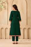 Set Of 2: Emerald Cashmilon Kashmiri Embroidered Lace Phiran With Pant- Free Size